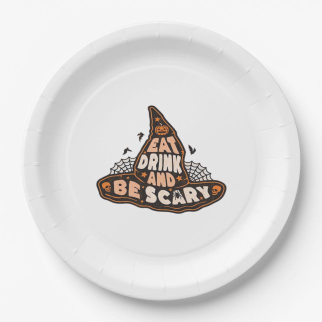 Eat Drink And Be Scary Witch Hat Aesthetic Casual Pappteller (Vorderseite)