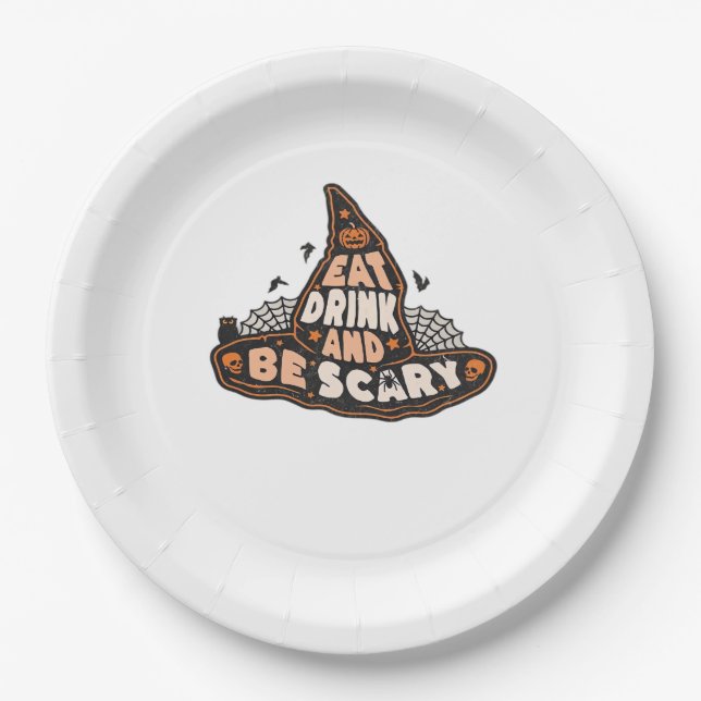Eat Drink And Be Scary Witch Only Halloween Gift F Pappteller (Vorderseite)