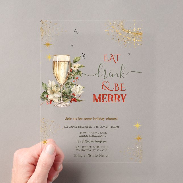 Eat Drink & Be Merry Champagne Flowers Acryleinladungen (Insitu (Handheld))
