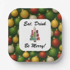 Eat, Drink, Be Merry Christmas Square Paper Plate  Pappteller