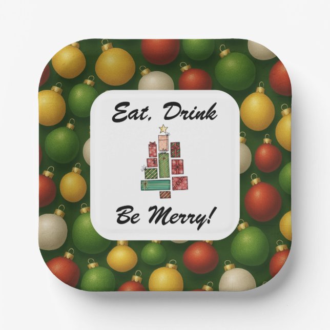 Eat, Drink, Be Merry Christmas Square Paper Plate  Pappteller (Vorderseite)