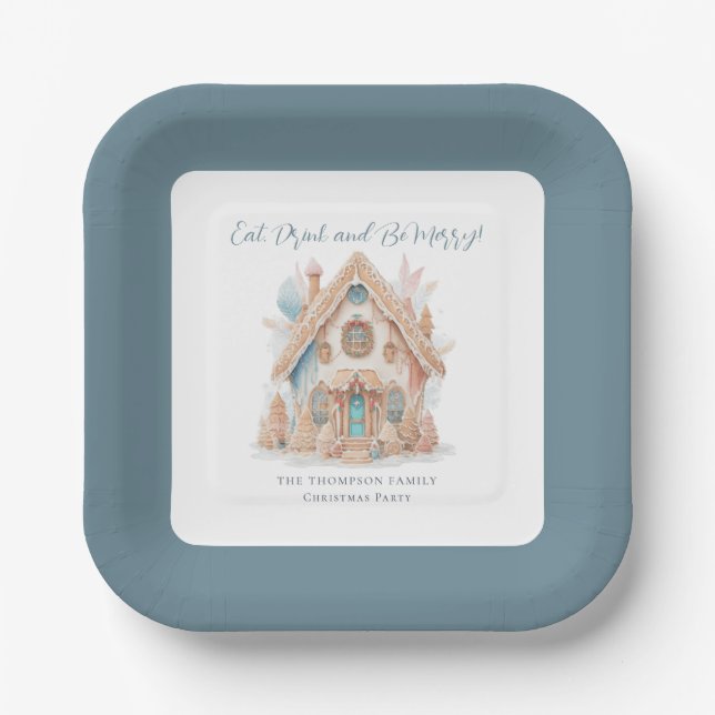 Eat Drink Be Merry Gingerbread Haus Weihnachten Pappteller (Vorderseite)