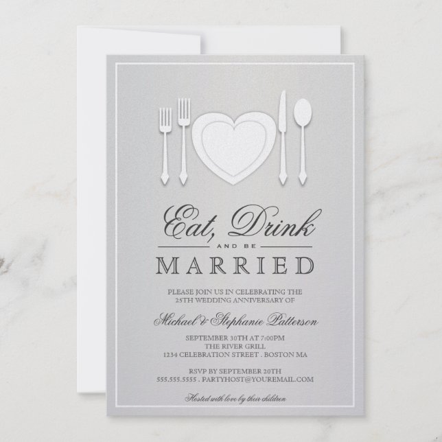 Eat Drink & Be Verheiratet 25 Jahre Einladung (Vorderseite)