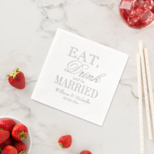 Eat Drink & Be Verheiratete Hochzeit Party Silber Servietten Mit Folie