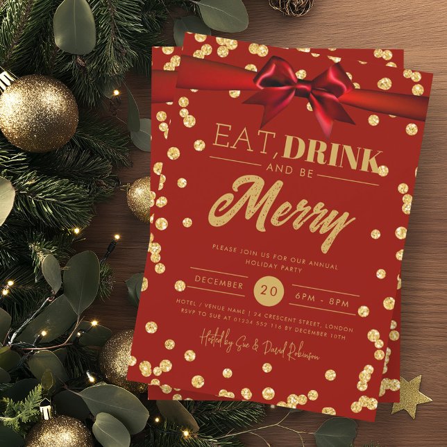 Eat Drink Gold Roter Glitzer Urlaub Weihnachten Bo Einladung (Von Creator hochgeladen)