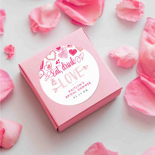 "Eat, Drink & Love" Valentinstag-Junggesellinnen-A Runder Aufkleber