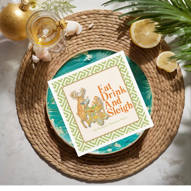 Eat Drink Sleigh Tropical Christmas Paper Plate Serviette (Eat Drink Sleigh Tropical Christmas Paper Plate Napkins)