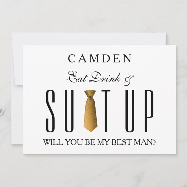 Eat Drink & Suitup Gold Werden Sie mein Bestman se Einladung (Vorderseite)