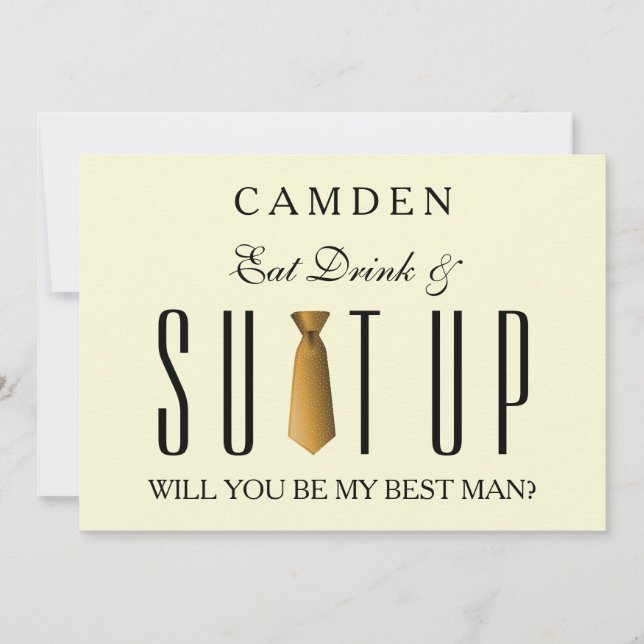 Eat Drink & Suitup Gold Will you be my Bestman Inv Einladung (Vorderseite)
