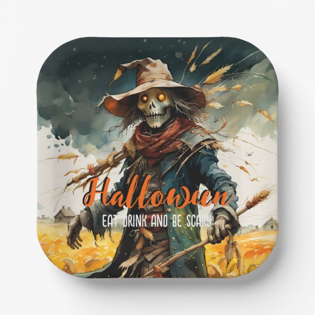Eat Drink und Beängstigende Scarecrow Pappteller (Vorderseite)
