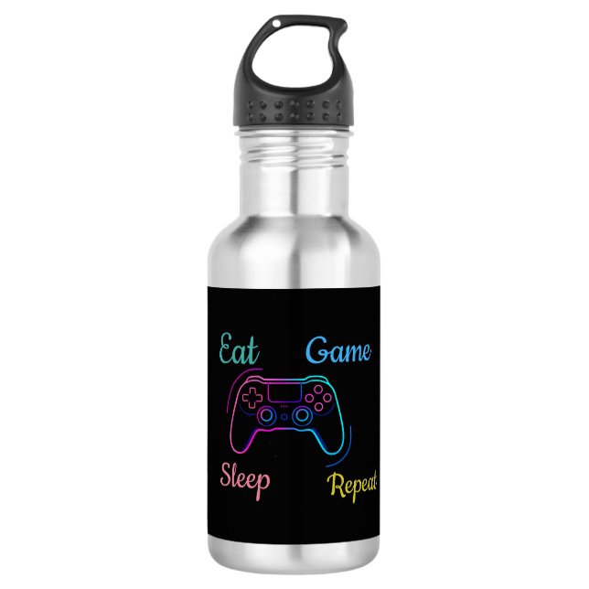 Eat Game Sleep Repeat | Neon Gamer Customizable Ty Edelstahlflasche (Vorderseite)