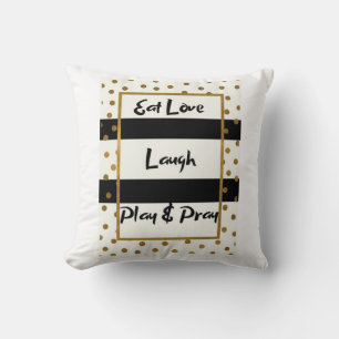Eat Liebe lachen spielen beten schwarze Golddots Kissen