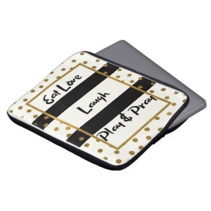 Eat Liebe lachen spielen Gebet schwarzen Golddots  Laptopschutzhülle