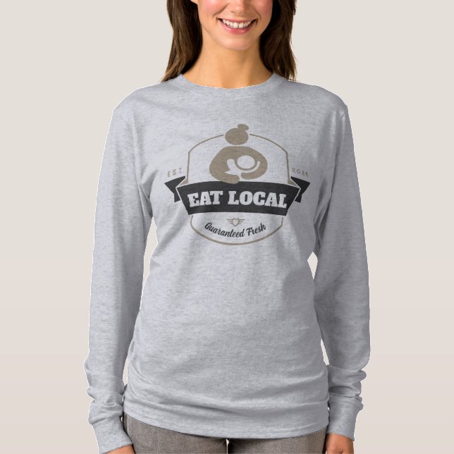 "Eat Local" Stillen Mama & Baby Humour T-Shirt (Vorderseite)