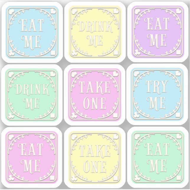 "Eat Me" "Drink Me" Wunderland Tee Party Whimsical Aufkleber (Vorderseite)