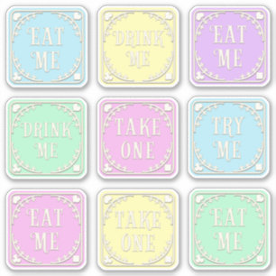 "Eat Me" "Drink Me" Wunderland Tee Party Whimsical Aufkleber