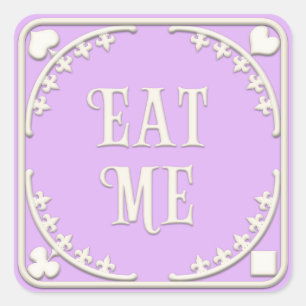 "Eat Me" Wunderland Tee Party Bezaubernd Lila Quadratischer Aufkleber