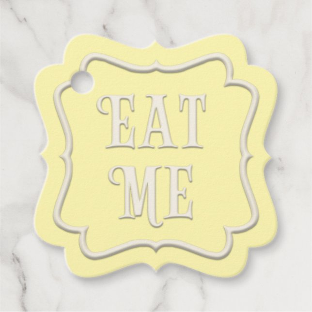 "Eat Me" Wunderland Tee Party Gelb Personalisiert Geschenkanhänger (Vorderseite)
