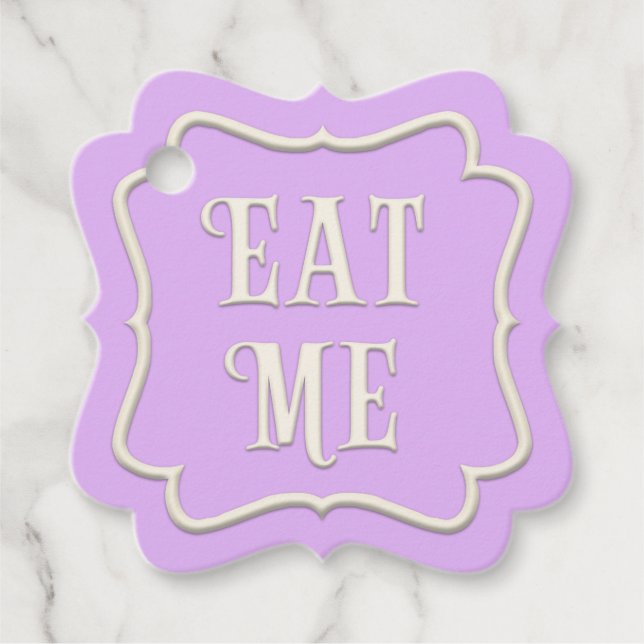 "Eat Me" Wunderland Tee Party Lila Personalisiert Geschenkanhänger (Vorderseite)
