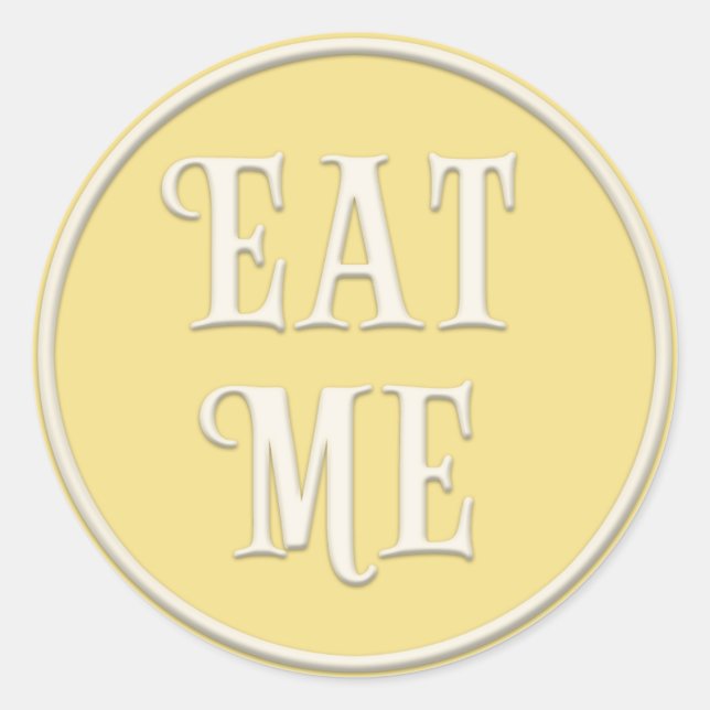 "Eat Me" Wunderland Tee Party Pastel Gelb Runder Aufkleber (Vorderseite)