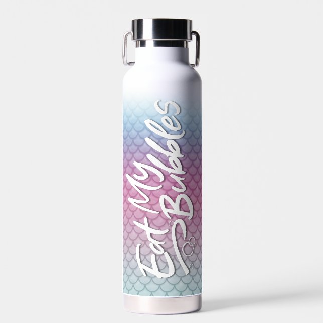 "Eat My Bubbles" Aquamarin/rosa/schaumig/schief Trinkflasche (Vorne)