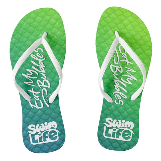 "Eat My Bubbles" Grüne/Aquamarine Waage Schwimmbad Flip Flops (Fußbett)
