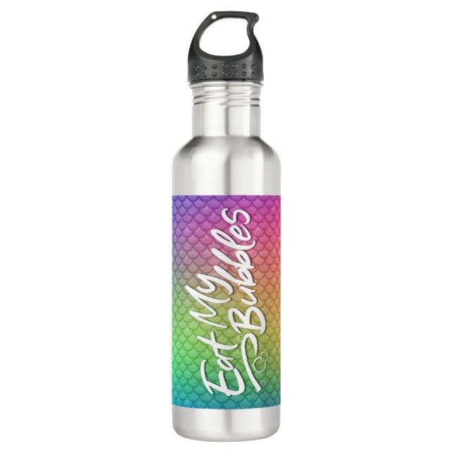 "Eat My Bubbles" Regenbogenwaage Swim Life Edelstahlflasche (Vorderseite)