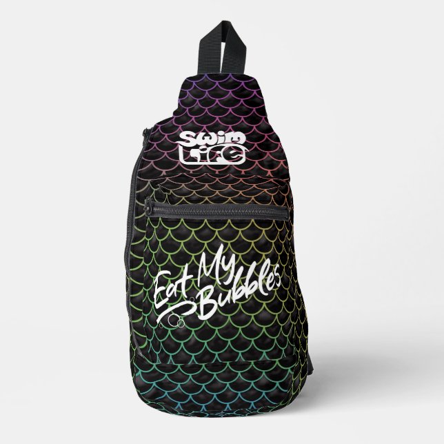"Eat My Bubbles" Schwarz/Regenbogenwaage Swim Life Crossbody Bag (Vorderseite)