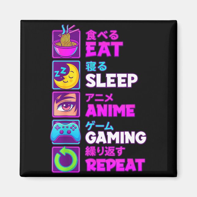 Eat Sleep Anime Gaming Repeat Kawaii Otaku Anime M Magnet (Vorne)