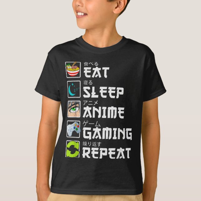 Eat Sleep Anime Gaming Repeat Kawaii Otaku Anime M T-Shirt (Vorderseite)