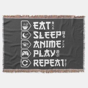 Eat Sleep Anime Play Repeat Otaku Anime Lebensstil Decke
