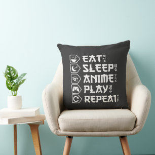 Eat Sleep Anime Play Repeat Otaku Anime Lebensstil Kissen