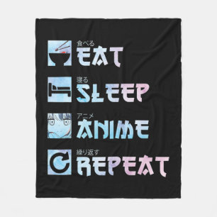 Eat Sleep Anime Repeat - Aquarellfarben Anime m Fleecedecke