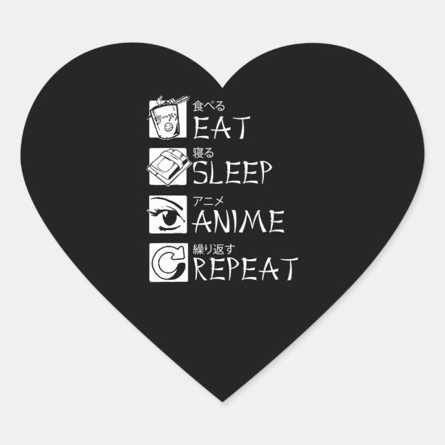 Eat Sleep Anime Repeat Gift Idea Cosplayer Herz-Aufkleber (Vorderseite)