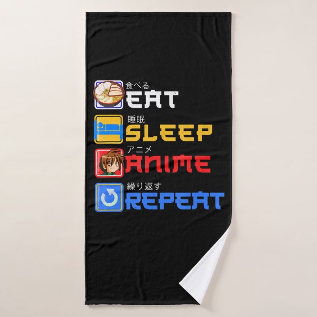 Eat Sleep Anime Wiederholung Geschenk Cosplayer Badehandtuch (Badehandtuch)