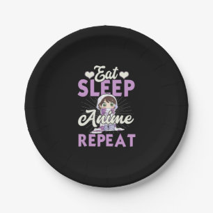 Eat Sleep Anime Wiederholung Geschenk Cosplayer Pappteller