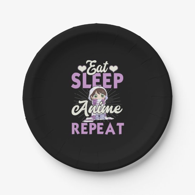 Eat Sleep Anime Wiederholung Geschenk Cosplayer Pappteller (Vorderseite)