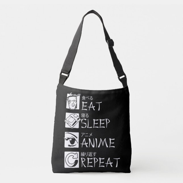 Eat Sleep Anime Wiederholung Geschenk Cosplayer Tragetaschen Mit Langen Trägern (Vorderseite)