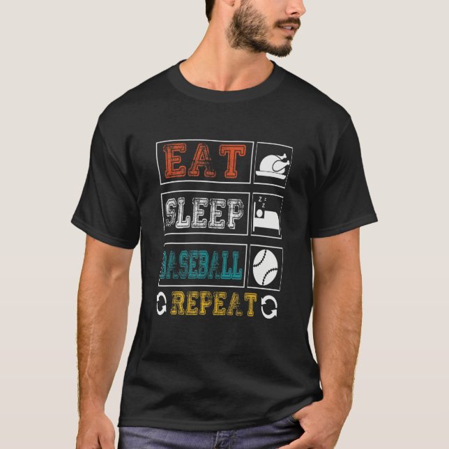 Eat Sleep Baseball Repeat Baseball Player  Basebal T-Shirt (Vorderseite)