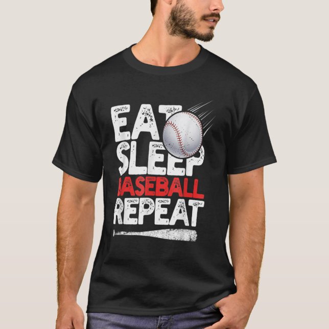 Eat Sleep Baseball Repeat Catcher Pitcher Baseball T-Shirt (Vorderseite)
