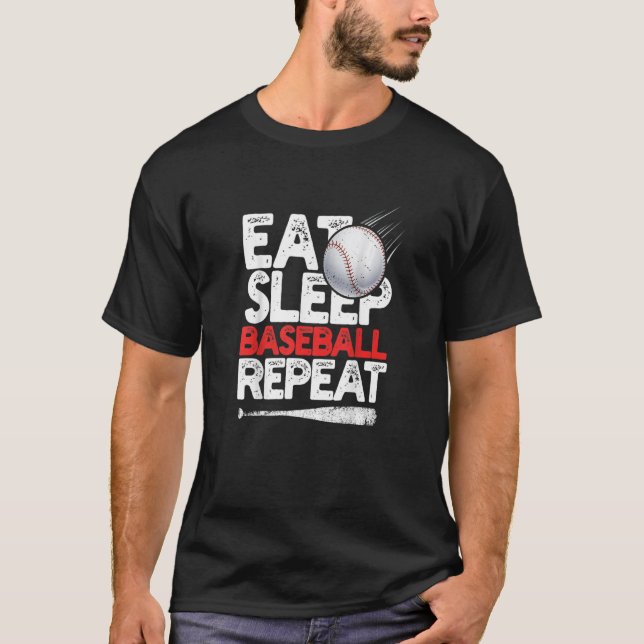 Eat Sleep Baseball Repeat Catcher Pitcher Baseball T-Shirt (Vorderseite)