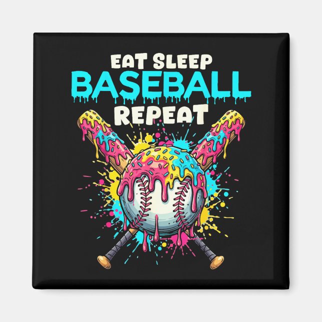 Eat Sleep Baseball Repeat Funny Ice Cream Drip Cro Magnet (Vorne)