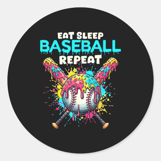 Eat Sleep Baseball Repeat Funny Ice Cream Drip Cro Runder Aufkleber (Vorderseite)