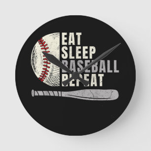 Eat Sleep Baseball Wiederholung Funny Baseball Pla Runde Wanduhr