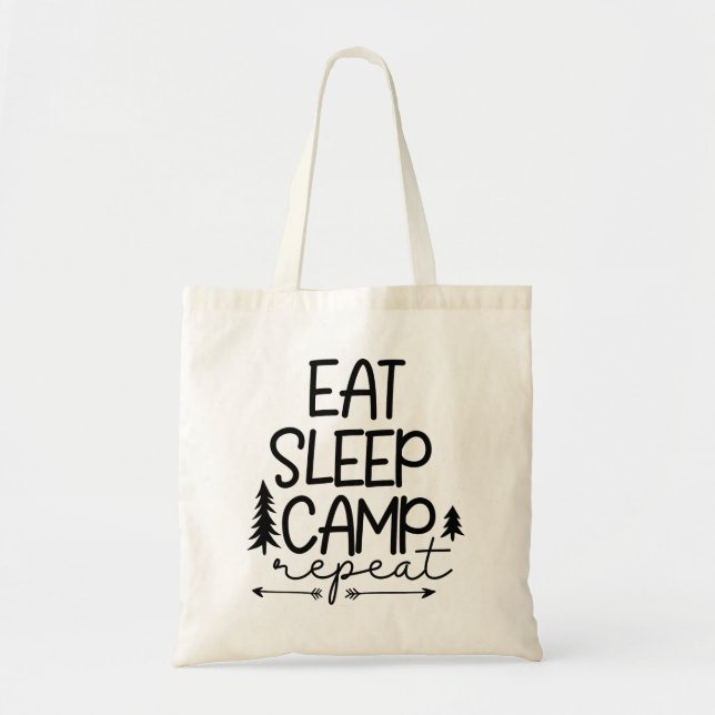 Eat Sleep Camp Wiederholung Funny Tragetasche (Vorne)
