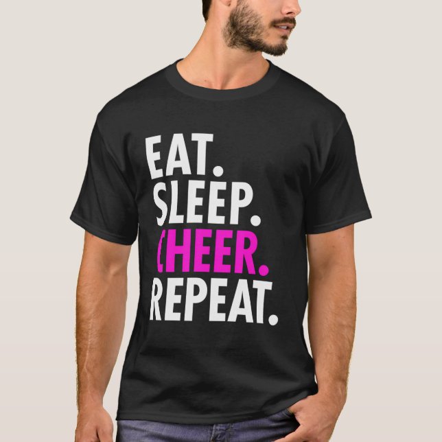 Eat Sleep Cheer Wiederholung Cheerleading T-Shirt (Vorderseite)