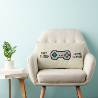 Eat Sleep Game Repeat – Cool Pixel Gamer Pillow Lendenkissen
