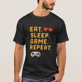 Eat Sleep Game Repeat - Retro Pixel Gaming T-Shirt