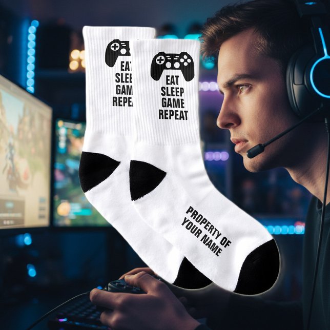 Eat Sleep Game Répéter des chaussettes de sport am (gamer socks)