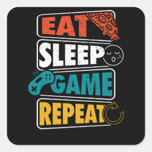 Eat Sleep Game Wiederholung Gamer Gaming Geschenk Quadratischer Aufkleber